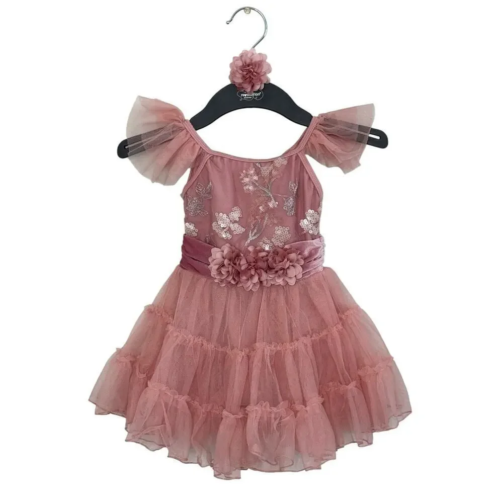 REVOLUTION DANCE Making Memories Pink Sequin Velvet Floral Ballet Costume XSC